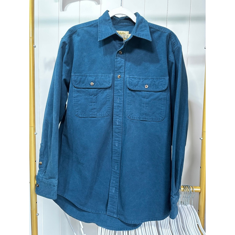 Cabelas Chamois Cloth Shirt Mens Large Blue Long Sleeve Cotton Button Down